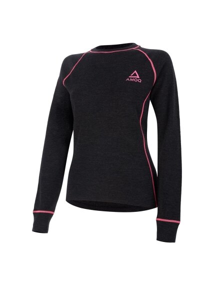 AMOQ 100% Merino W's Base Layer Jersey Gray/Pink