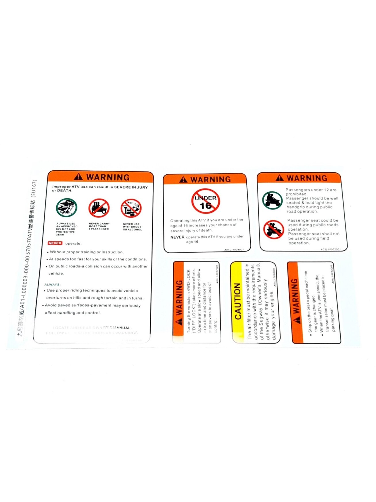 ATV WARNING LABEL EU167 ATV WARNING LABEL EU167