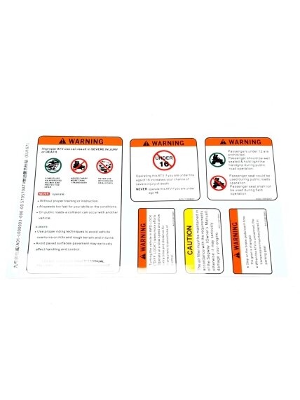 ATV WARNING LABEL EU167 ATV WARNING LABEL EU167