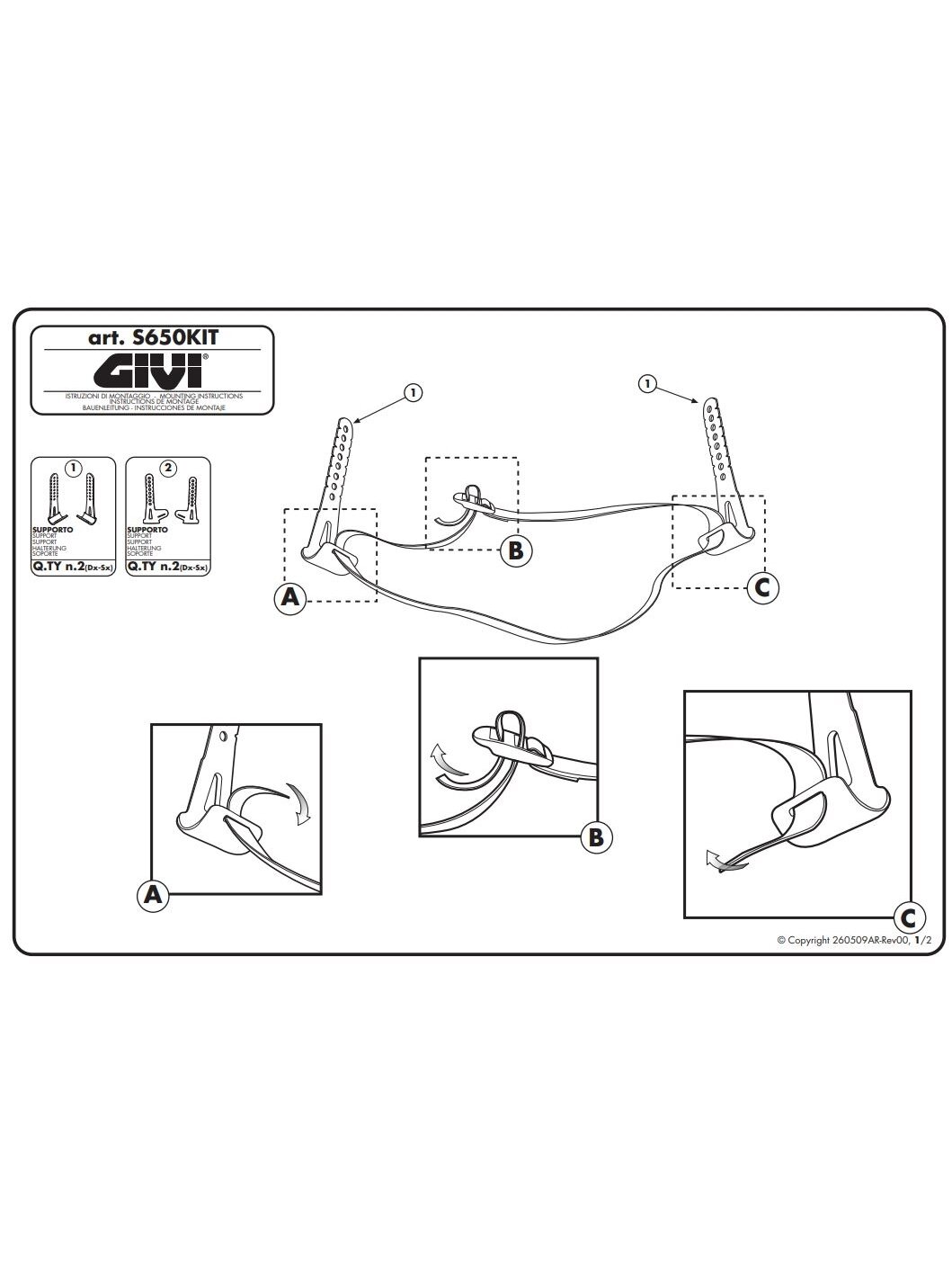 Givi kit with long brackets for S650 Childs seat Givi kit with long brackets for S650 Childs seat