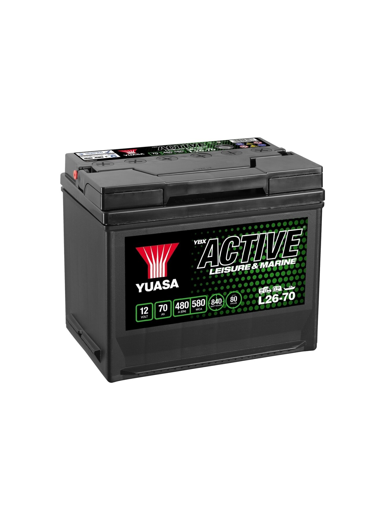 Yuasa L26-70 Active Leisure Battery 12V 70Ah 480A Note: Pallet cargo (18) Yuasa L26-70 Active Leisure Battery 12V 70Ah 480A Note: Pallet cargo (18)