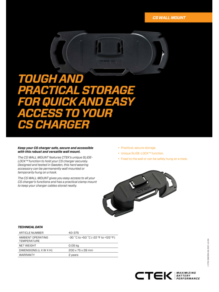 CTEK CS Wall Mount 1 CTEK CS Wall Mount 1