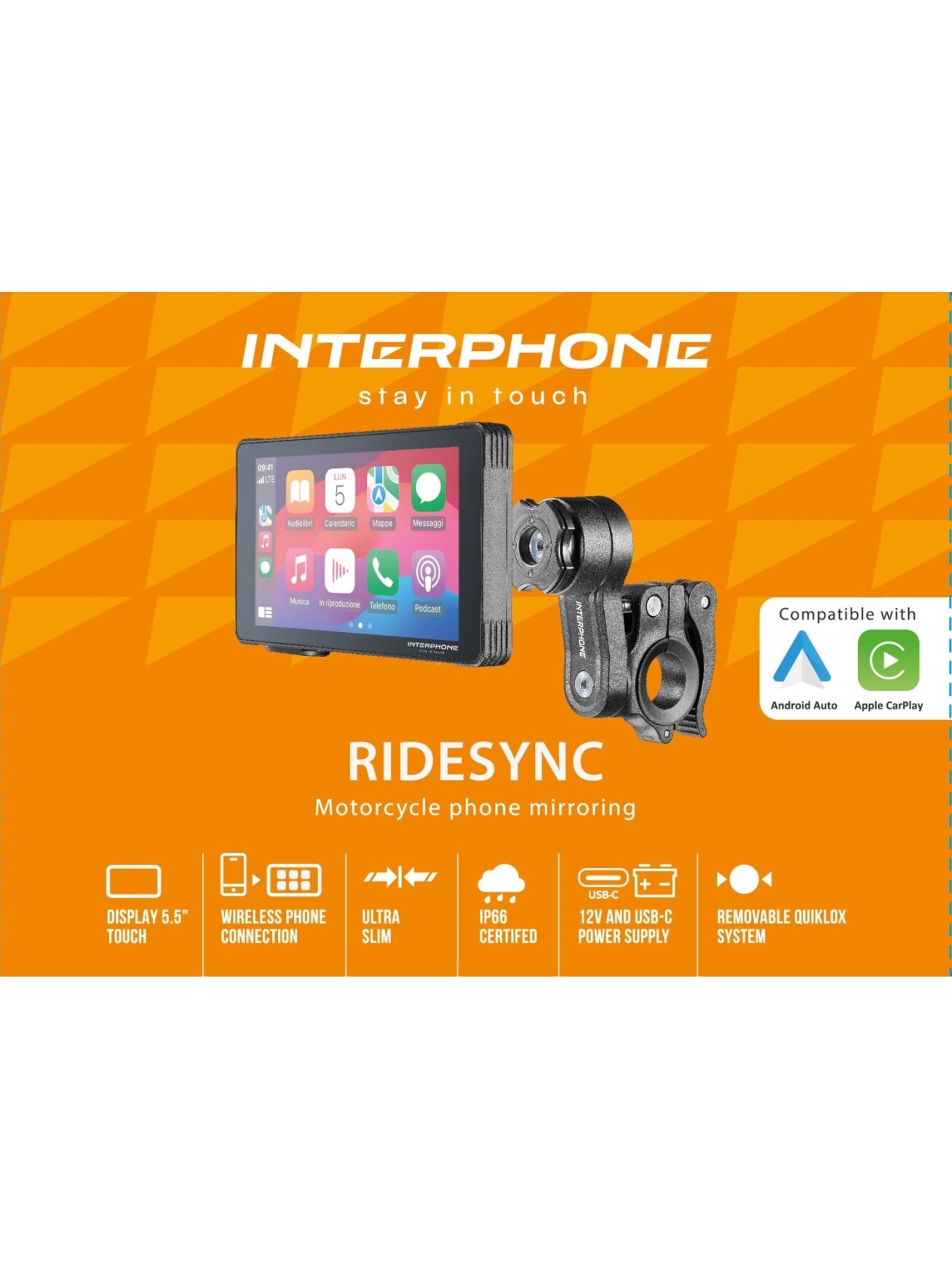 Interphone Ridesync 55 Display CarpPlay, Android Auto 1