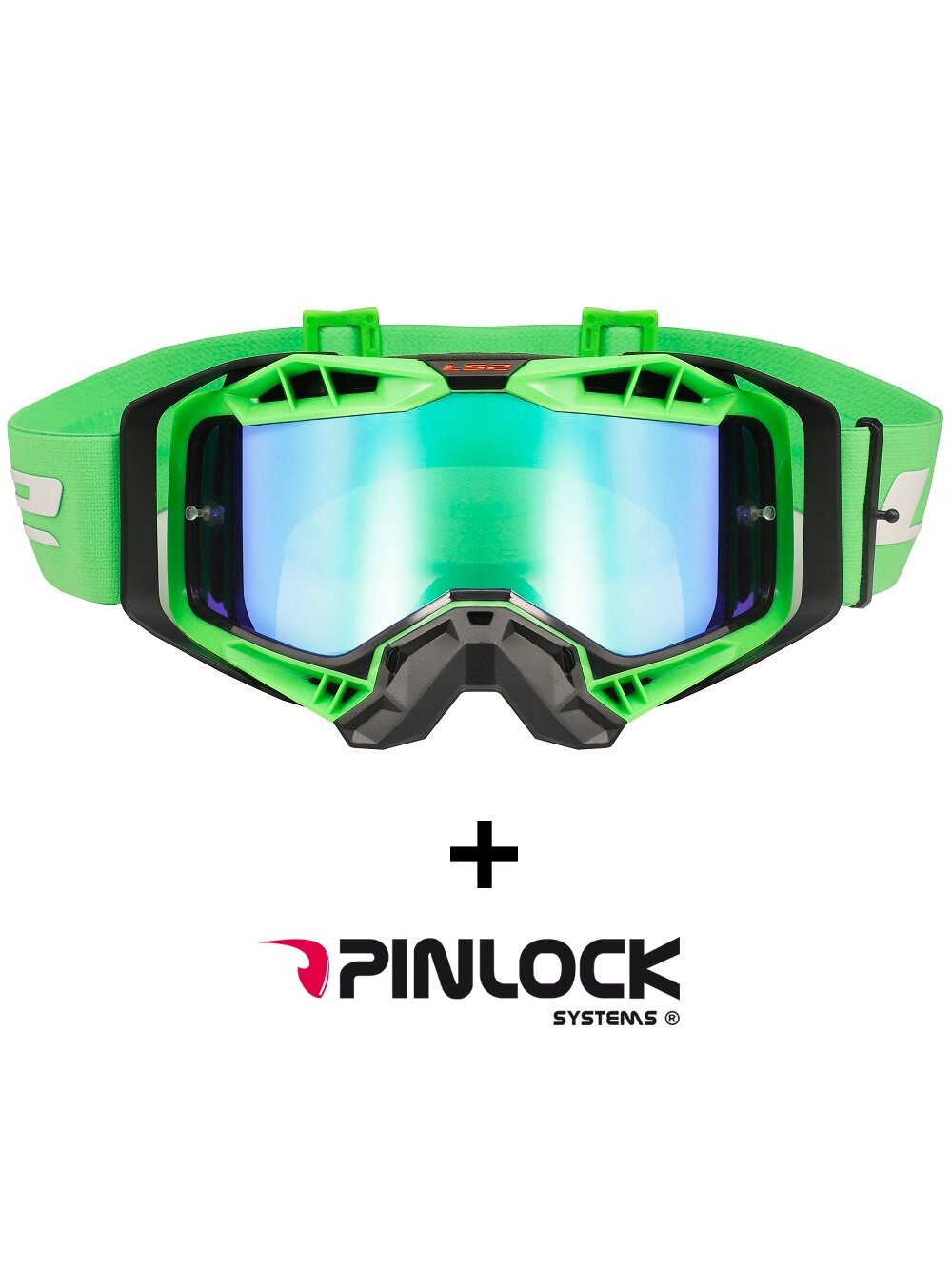 LS2 AURA PRO GOGGLE BLACK H-V GREEN WITH IRIDIUM VISOR