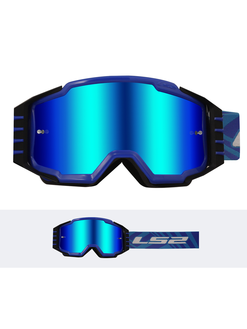 LS2 CHARGER PRO GOGGLE BLUE WITH IRIDIUM VISOR