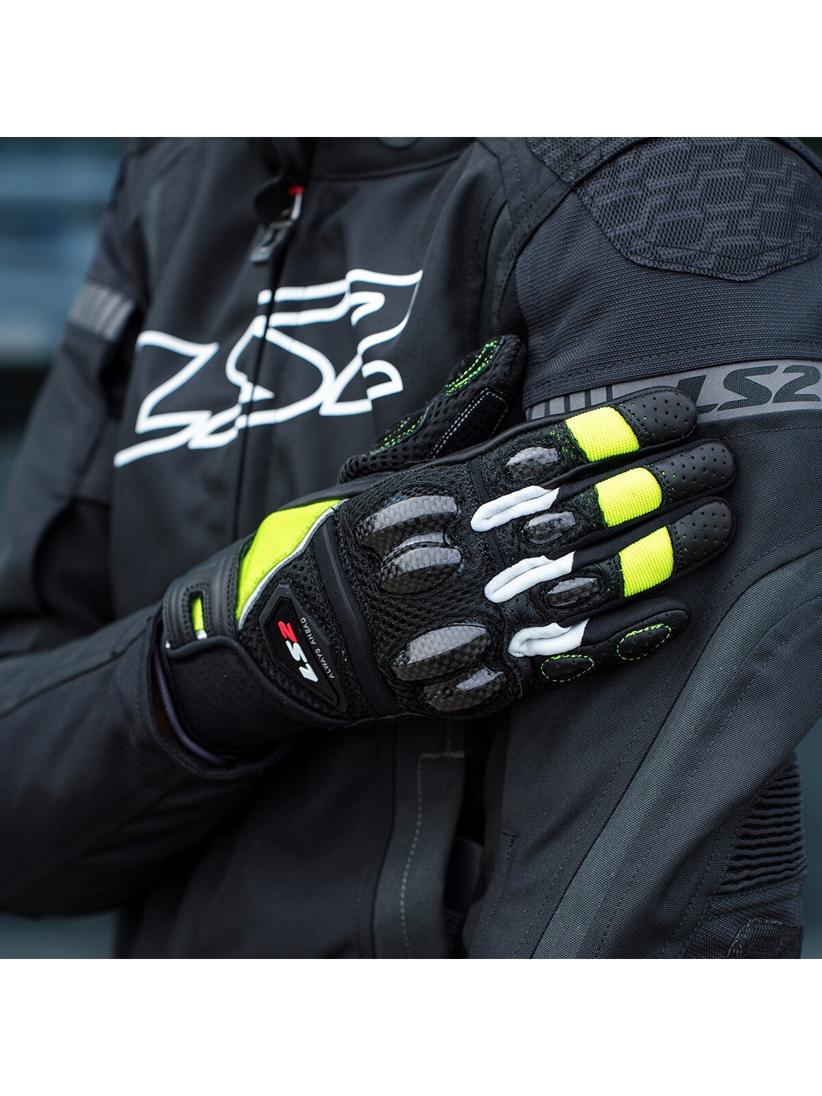 LS2 SPARK 2 AIR MAN GLOVES BLACK H-V YELLOW 3