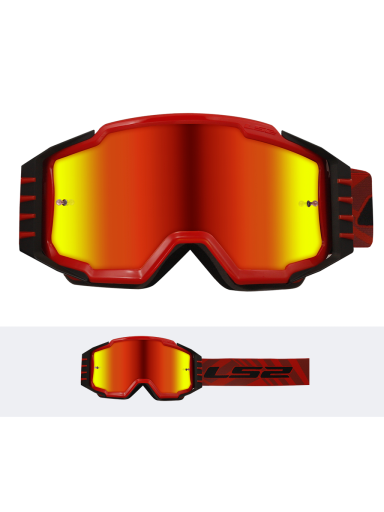 LS2 CHARGER PRO GOGGLE RED WITH IRIDIUM VISOR