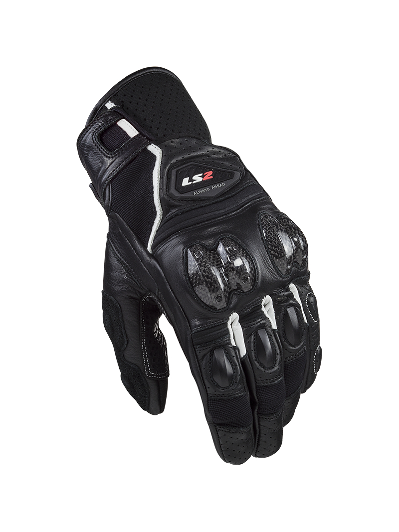 LS2 SPARK 2 LEATHER MAN GLOVES BLACK WHITE