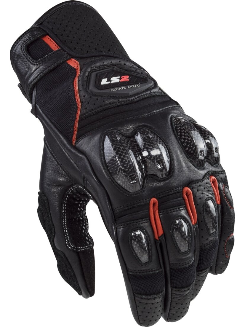 LS2 SPARK 2 LEATHER MAN GLOVES BLACK RED