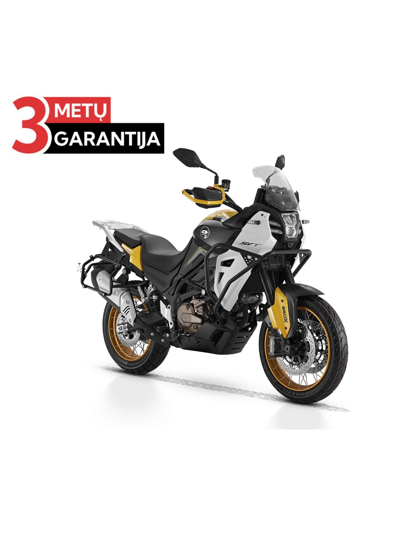 QJMOTOR SVT 650 X SU DAIKTADĖŽĖMIS JUODA/SIDABRINĖ/GELTONA