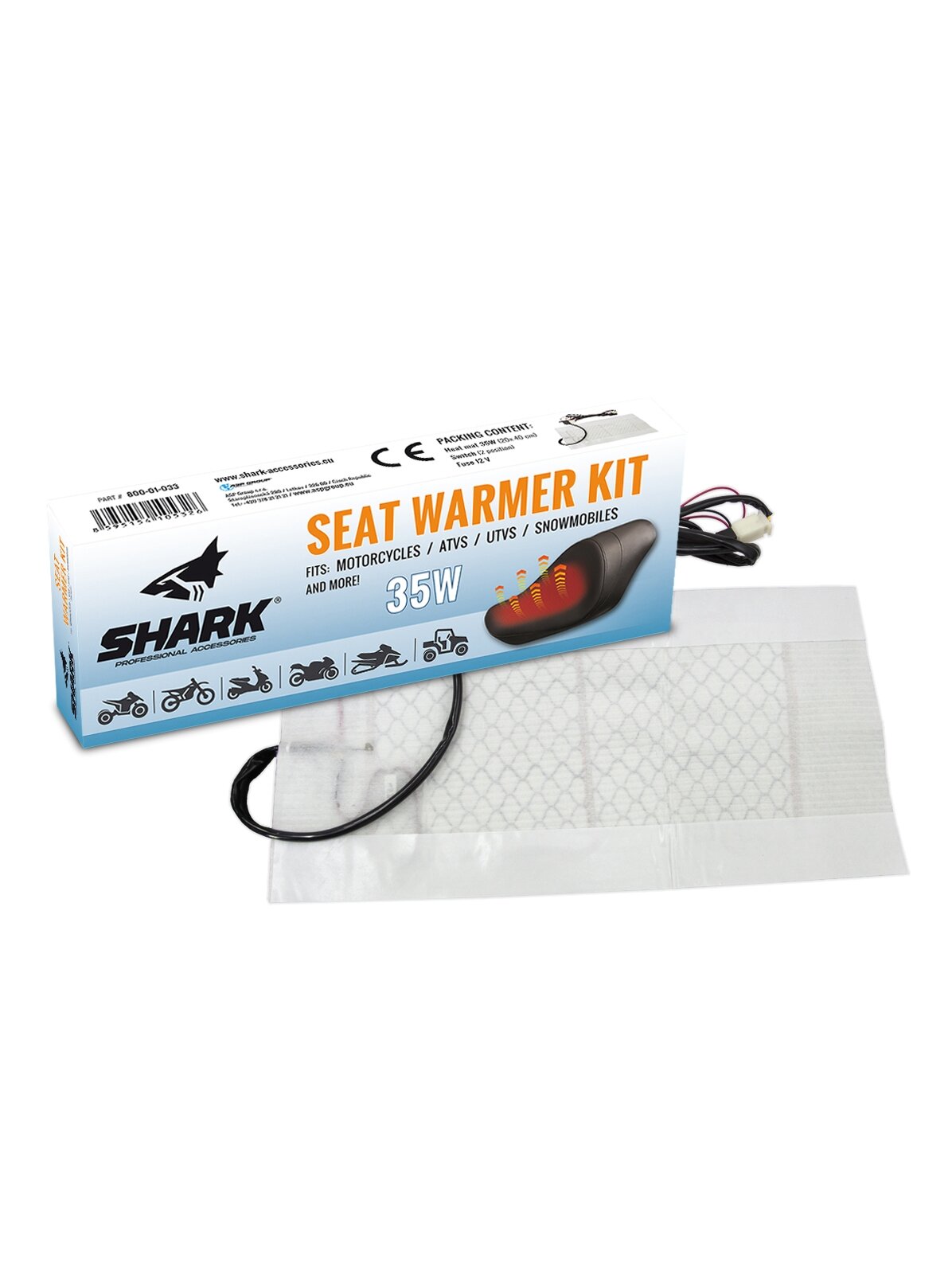 SHARK Heated Seat, SCOOTER/ATV/MOTORCYCLES,12V,35Watt, 19,5x39,5cm