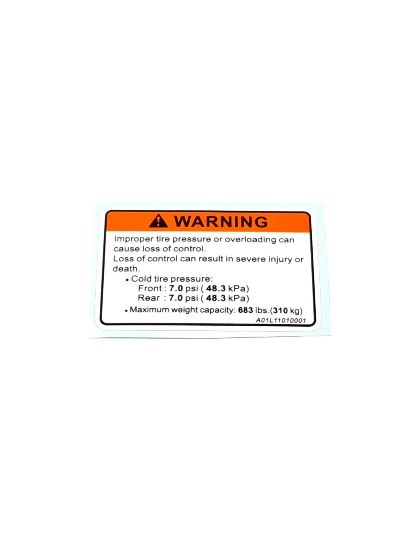 TIRE PRESSURE LABEL