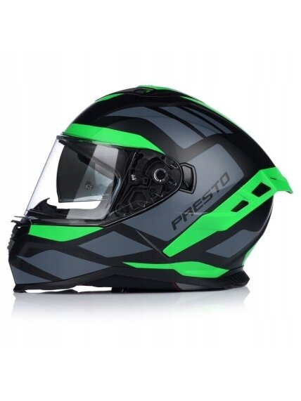 Vito Presto Helmet with Sun Visor – Matt Black/Green | ECE 22.06, Pinlock Ready 7 Vito Presto Helmet with Sun Visor – Matt Black/Green | ECE 22.06, Pinlock Ready 7