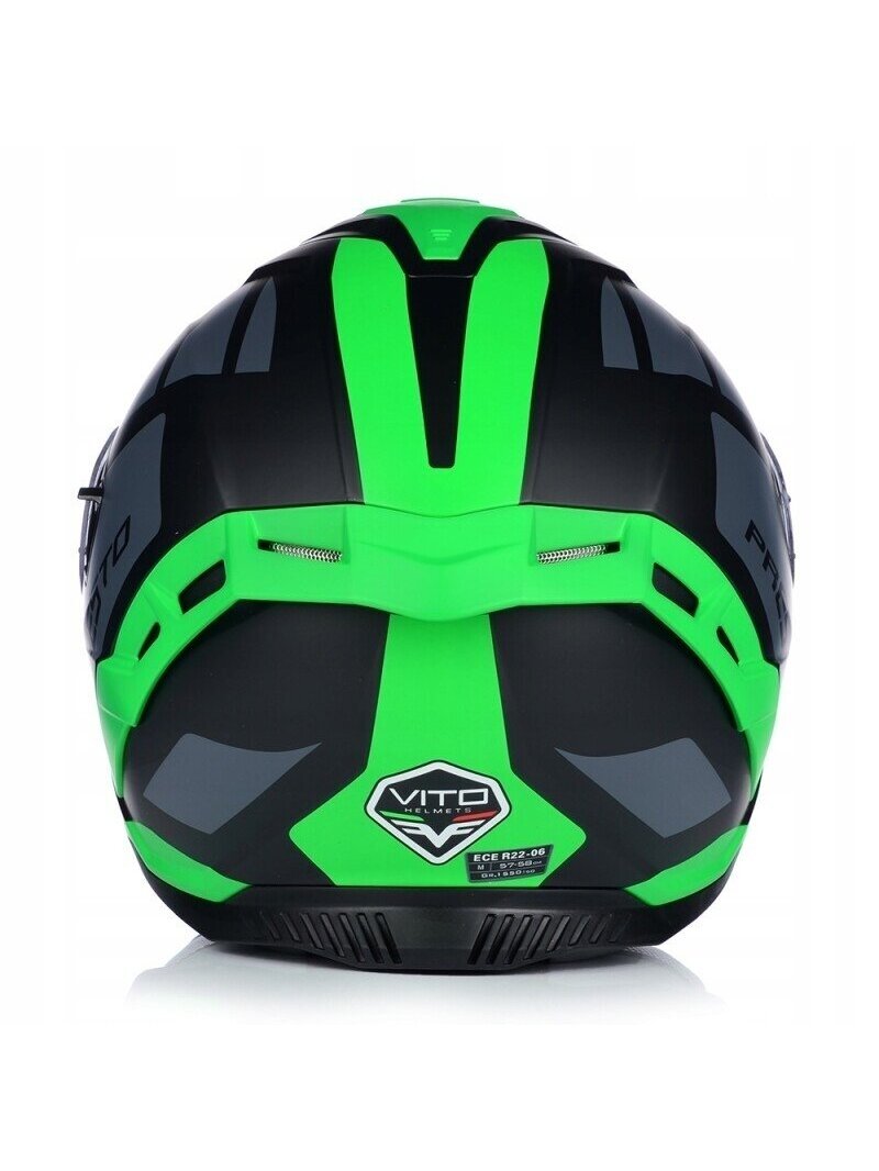 Vito Presto Helmet with Sun Visor – Matt Black/Green | ECE 22.06, Pinlock Ready 5 Vito Presto Helmet with Sun Visor – Matt Black/Green | ECE 22.06, Pinlock Ready 5