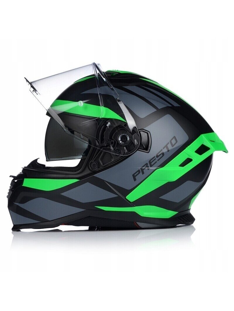 Vito Presto Helmet with Sun Visor – Matt Black/Green | ECE 22.06, Pinlock Ready 6 Vito Presto Helmet with Sun Visor – Matt Black/Green | ECE 22.06, Pinlock Ready 6