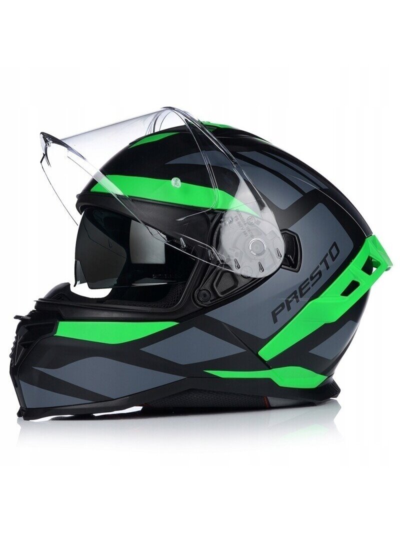 Vito Presto Helmet with Sun Visor – Matt Black/Green | ECE 22.06, Pinlock Ready 9 Vito Presto Helmet with Sun Visor – Matt Black/Green | ECE 22.06, Pinlock Ready 9